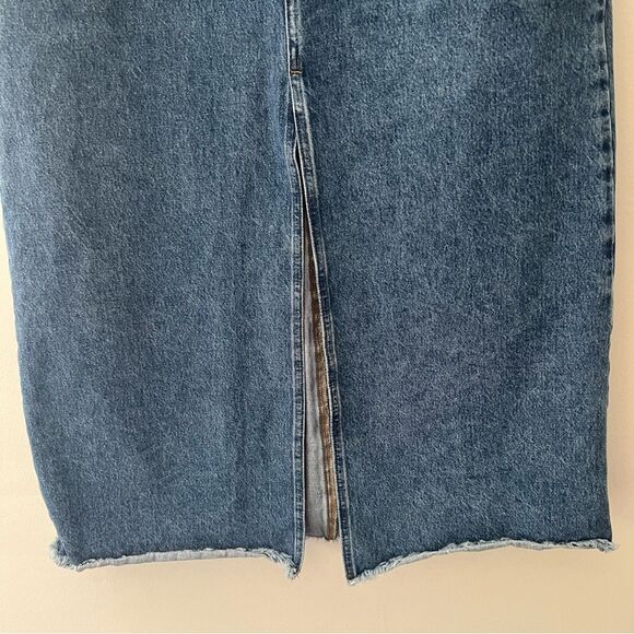 J Crew Denim Maxi Skirt Raw Edge Fall 2024 Front Slit Size 32 Western - Picture 4 of 10